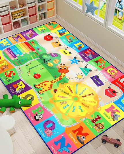 Kids Rug Play Mat Carpet Educational and Fun Playroom Rugs with ABC Alphabet Animals Shapes 3x5 Area Rug Learning Rugs for Bedroom Classroom Baby Toddler Children - LeafyLoom