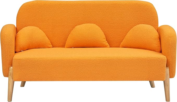 NicBex Sectional Couch Sofa with 3 Lumbar Pillows Teddy Velvet Cloud Couch for Living Room Furniture Sets with Wooden Legs, Modular Sofa for Living Room, Bedroom, Apartment,59.1" L, Orange - LeafyLoom