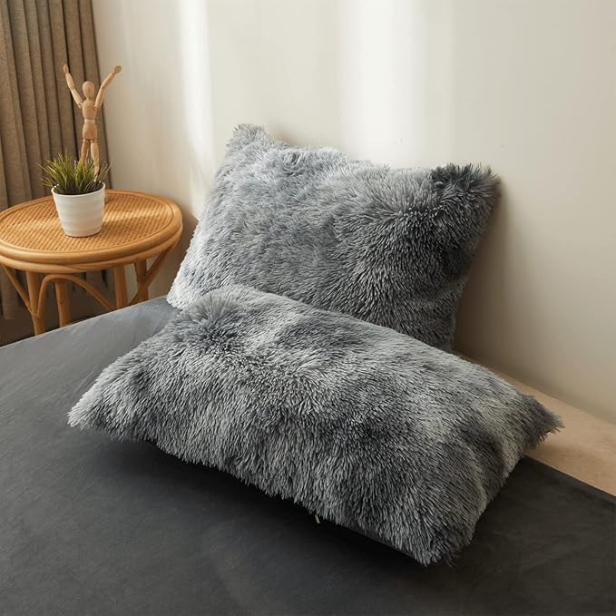 Tie dye Dark Gray Plush Fluffy Comforter Cover Set Queen - Ultra Soft Faux Fur tie dye Bedding Sets 3 Pieces (1 Shaggy Duvet Cover + 2 Pillow case) Fluffy Bed Set (Tie Dye Dark Gray, Queen) - LeafyLoom