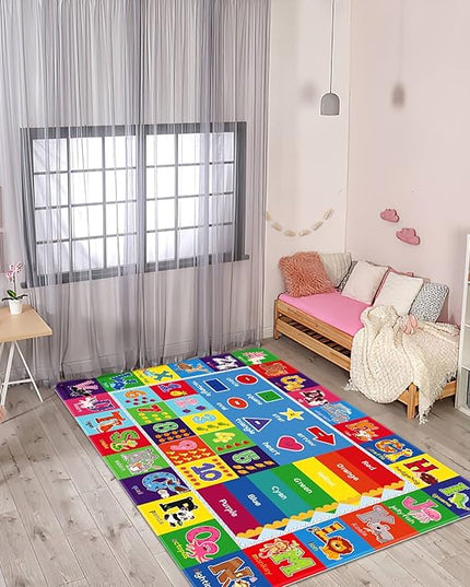Baby Play Mat Kids Rug for Playroom, Playtime Collection ABC, Numbers, Animals, Rainbow and Shapes Educational Area Rugs for Kids Room Classroom, 59x 39.4 inch - LeafyLoom
