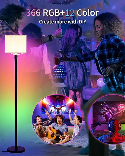 RGB Floor Lamps for Living Room, Dimmable Floor Lamp with Linen Lampshade, 366 RGB+12 Color, Color Changing Standing Floor Lamp for Bedroom Living Room Gaming Rooms(Not Includ Bulb) - LeafyLoom