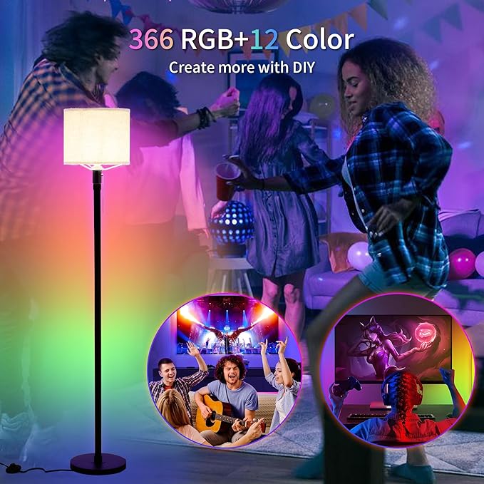 RGB Floor Lamps for Living Room, Dimmable Floor Lamp with Linen Lampshade, 366 RGB+12 Color, Color Changing Standing Floor Lamp for Bedroom Living Room Gaming Rooms(Not Includ Bulb) - LeafyLoom