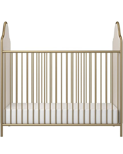 Little Seeds Piper Upholstered Metal Crib, Gold - LeafyLoom