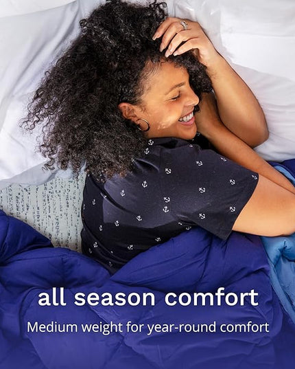 ViscoSoft Microfiber All Seasons Down Alternative Comforter - Cooling Breathable Premium Soft Reversible Microfiber Duvet Blanket, Light Blue/Dark Blue, Full - LeafyLoom