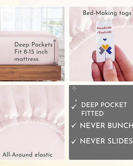 California Design Den Softest 100% Cotton Sheets, Twin Sheets Set, 3 Pc, 400 Thread Count Sateen, Dorm Rooms & Adults, Deep Pocket Sheets, Cooling Sheets, Twin Bed Sheets (Pink) - LeafyLoom