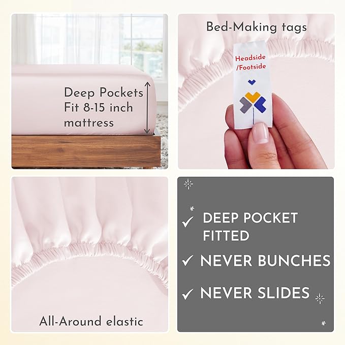 California Design Den Softest 100% Cotton Sheets, Twin Sheets Set, 3 Pc, 400 Thread Count Sateen, Dorm Rooms & Adults, Deep Pocket Sheets, Cooling Sheets, Twin Bed Sheets (Pink) - LeafyLoom