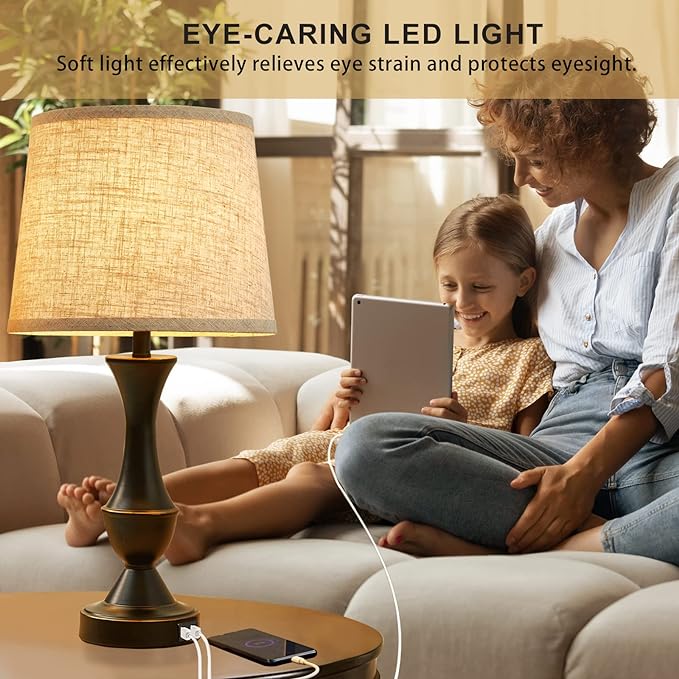 Luvkczc Table Lamps for Bedrooms Set of 2, Bedside Lamps with USB C+A Ports, Lamps for Nightstand, Touch Table Lamps, 3 Way Dimmable Nightstand Lamps for Bedroom, Living Room (Bulb Included) - LeafyLoom