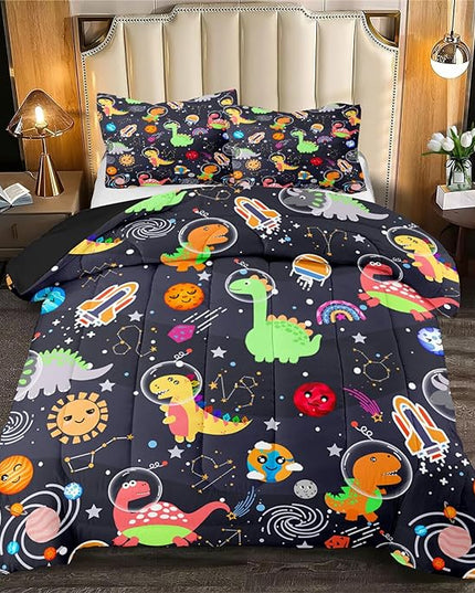 Dinosaur Bedding Set for Boys - 2Pcs Lovely Black Dinosaur Bedding Set for Bedroom Twin Size Cute Animal Patterns Dinosaur Comforter Set for Boys Girls Teens Kids Room Decor, 1 Quilt 1PillowCase - LeafyLoom