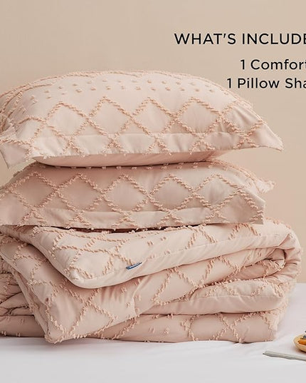 Bedsure Twin XL Comforter Set - Coral Pink Twin Extra Long Comforter Set for College, Shabby Chic Dorm Bedding Set, 2 Pieces Boho Farmhouse Bed Set, includes 1 Pillow Sham - LeafyLoom