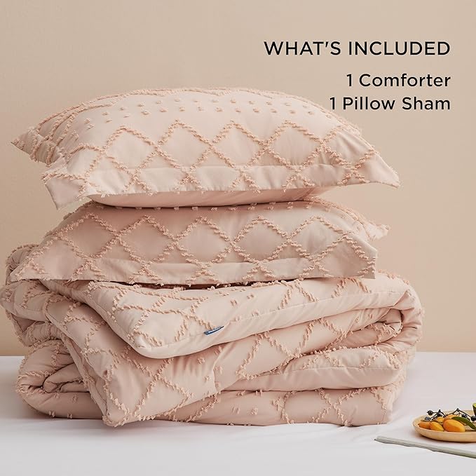 Bedsure Twin XL Comforter Set - Coral Pink Twin Extra Long Comforter Set for College, Shabby Chic Dorm Bedding Set, 2 Pieces Boho Farmhouse Bed Set, includes 1 Pillow Sham - LeafyLoom