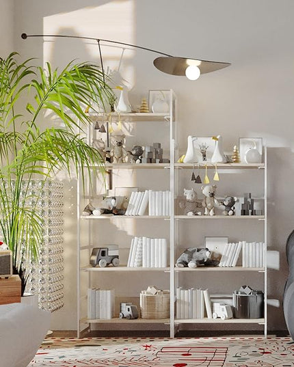 No-Assembly Folding Bookshelf Storage Shelves 5 Tiers Vintage Multifunctional Plant Flower Stand Storage Rack Shelves Bookcase for Home Office (White) - LeafyLoom