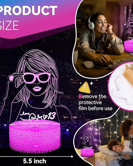 Taylor Cool Night Light：Gift 3D Night Light 16 Colors Changing LED Lamp Decoration for Girls Singer Albums Inspired Merchandise Gift Table Lamp for Party Birthday Festival Gifts - LeafyLoom