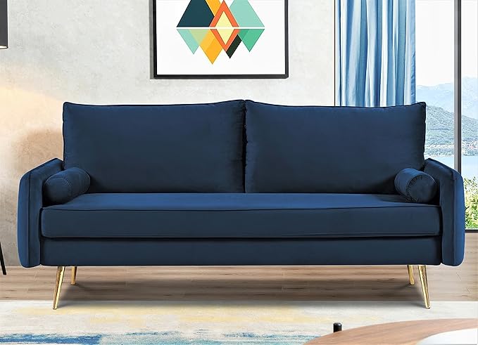 Kent Modern Sofa, European Style Velvet Living Room Furniture with Tapered Legs, Vintage Flair, and Sleek Design, Dark Blue - LeafyLoom