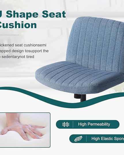 OLIXIS Cross Legged Armless Wide Adjustable Swivel Padded Home Office Desk Chair, Navy - LeafyLoom