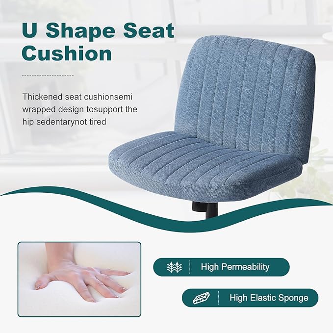 OLIXIS Cross Legged Armless Wide Adjustable Swivel Padded Home Office Desk Chair, Navy - LeafyLoom