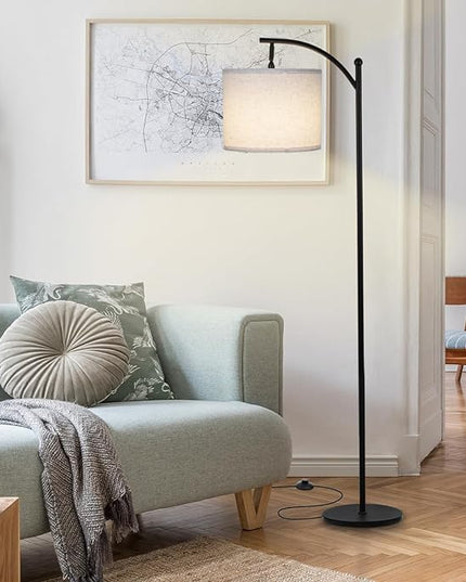 Modern Floor Lamp, 3-Ways Dimmable Standing Lamp with Linen Shade, Adjustable Height, Foot-Step Switch, Reading Lamp for Living Room, Bedroom, Office, 9W Bulb Included (Black) - LeafyLoom