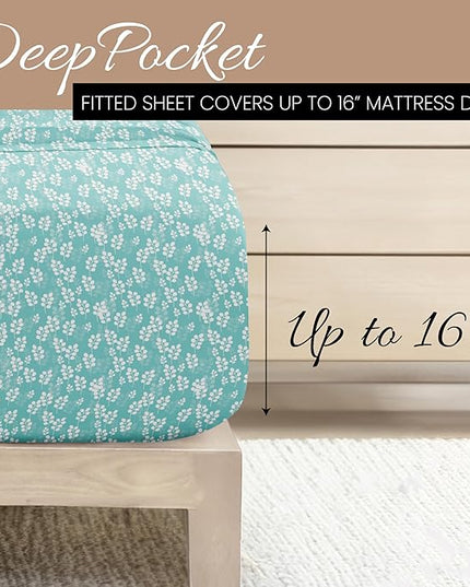 Linen Market 4 Piece Twin Bedding Sheet Set (Wheatfield Pale Blue) - Sleep Better Than Ever with These Ultra-Soft & Cooling Bed Sheets for Your Twin Size Bed - Deep Pocket Fits 16" Mattress - LeafyLoom