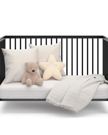 Graco Teddi 5-in-1 Convertible Crib (Black) – GREENGUARD Gold Certified, Converts to Daybed, Toddler & Twin Bed with Headboard and Footboard, Adjustable Mattress Height - LeafyLoom