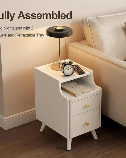 Solid Wood Nightstand, Nightstand with Drawers, Walnut Bedside Table for Bedroom - LeafyLoom