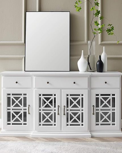 Walker Edison Ronne 4 Door-Sideboard with Fretwork Detail, 60 Inch, White - LeafyLoom