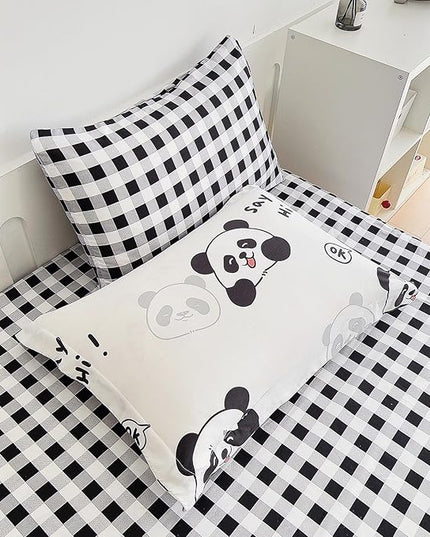 7 Piece Kids Panda Comforter Set Full Size - Black White Cute Panda Bedding Set Bed in A Bag for Girls Boys Teens - Soft Comfortable Machine Washable Bed Set - LeafyLoom