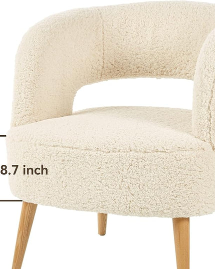 Accent Chair with Ottoman Teddy Fleece Upholstered Armchair Mid-century Modern Comfortable Chairs and Ottoman Set with Wooden Legs for Living Room, Bedroom(Beige) - LeafyLoom