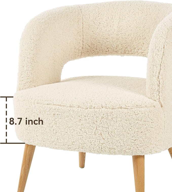Accent Chair with Ottoman Teddy Fleece Upholstered Armchair Mid-century Modern Comfortable Chairs and Ottoman Set with Wooden Legs for Living Room, Bedroom(Beige) - LeafyLoom