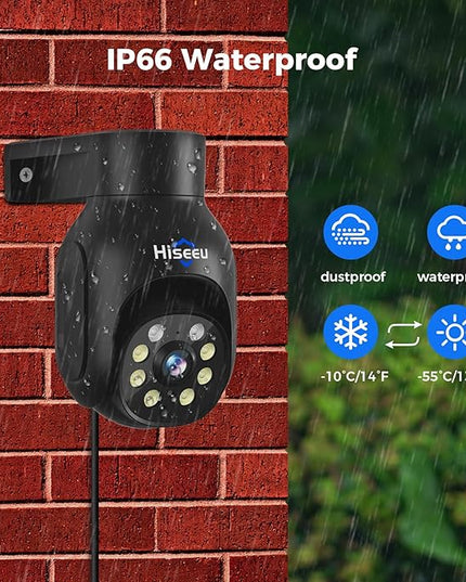 Hiseeu Security Camera Wireless Outdoor, 5MP Color Night Vision WiFi Surveillance Camera Pan/Tilt with Motion Detection/Siren/Light Alarm, 2-Way Audio, IP66 Weatherproof, Work with Echo Show Black Hiseeu