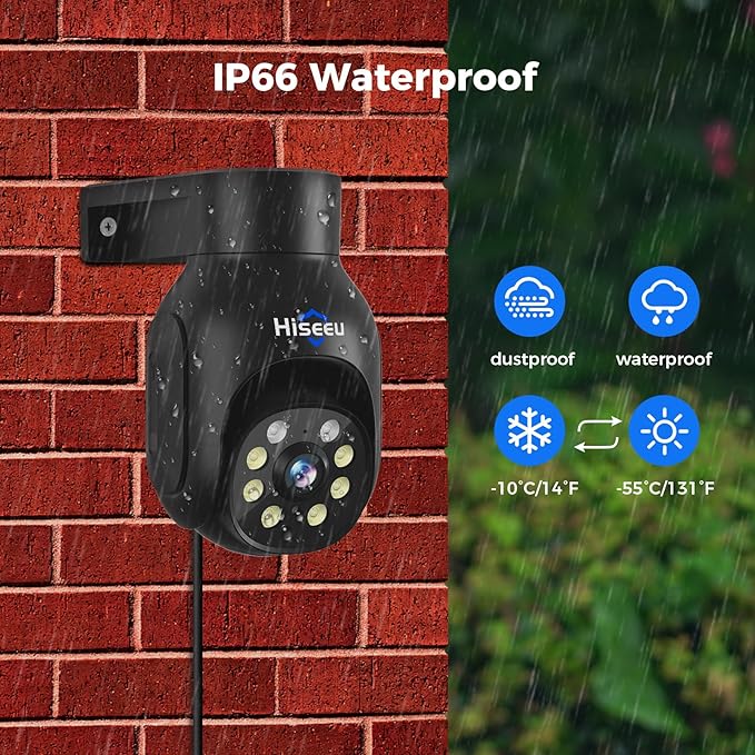 Hiseeu Security Camera Wireless Outdoor, 5MP Color Night Vision WiFi Surveillance Camera Pan/Tilt with Motion Detection/Siren/Light Alarm, 2-Way Audio, IP66 Weatherproof, Work with Echo Show Black Hiseeu