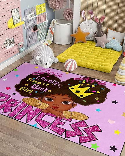 African American Black Girl Rugs for Bedroom African American Rugs for Girls Room Princess Room Decor for Girls Bedroom Decor for Teen Girls Living Room Floor Rugs, Purple, 3'×5' - LeafyLoom