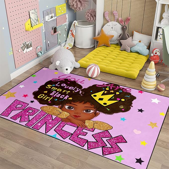 African American Black Girl Rugs for Bedroom African American Rugs for Girls Room Princess Room Decor for Girls Bedroom Decor for Teen Girls Living Room Floor Rugs, Purple, 3'×5' - LeafyLoom