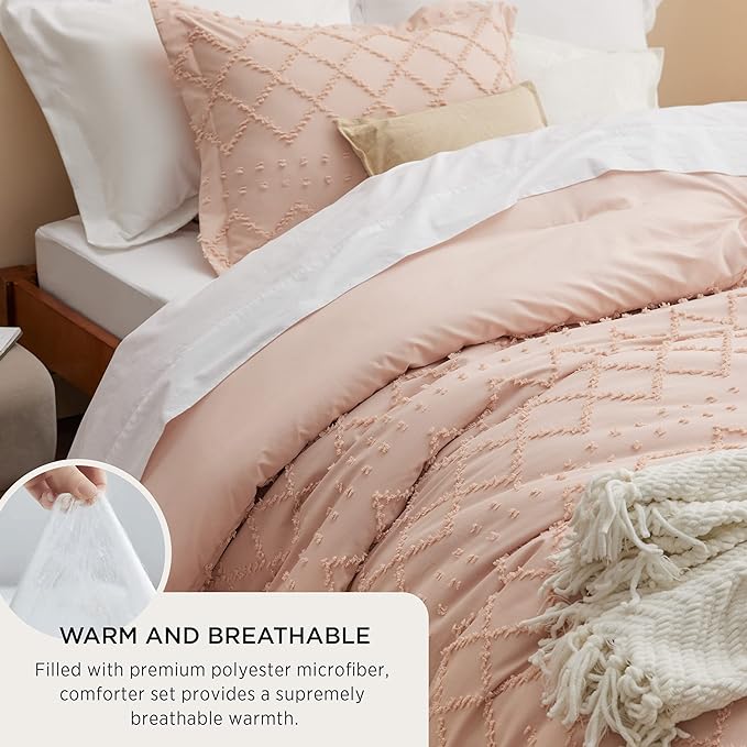 Bedsure Twin XL Comforter Set - Coral Pink Twin Extra Long Comforter Set for College, Shabby Chic Dorm Bedding Set, 2 Pieces Boho Farmhouse Bed Set, includes 1 Pillow Sham - LeafyLoom