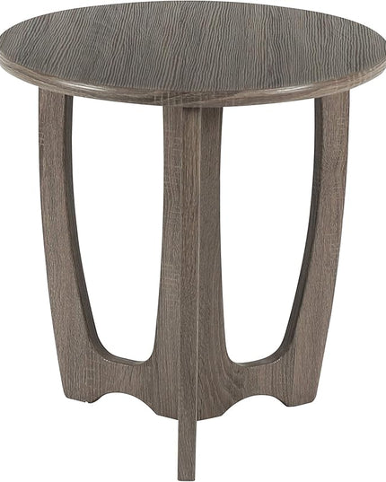 FINECASA Round End Table Small Rustic Side Table with Curved Legs Farmhouse Side Table Living Room, Bedroom, Entryway, Bedside, Nightstand (Grey) - LeafyLoom