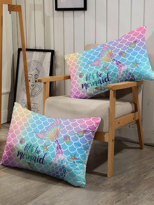 Datura home Bedding Comforter Set Rainbow Scales Mermaid Printed Pattern Bedding Set with 1 Comforter and 2 Pillowcases for Girls Bedroom All Season(Rainbow Scales Mermaid Twin), 68x86inches - LeafyLoom