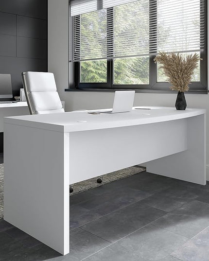 Bush Business Furniture Echo Bow Front Desk, 72W, Pure White - LeafyLoom