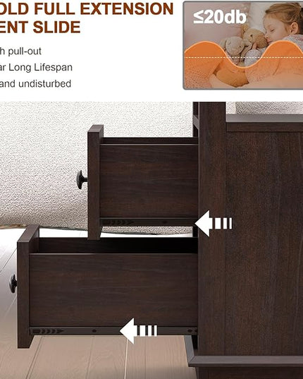 HIFYOBRO End Table with 2 Drawers, Storage Side Table with Flip Top Fast Charging Station, Type-C & USB port & Power outlets, Wooden Storage Cabinet for Living Room and Bedroom - LeafyLoom