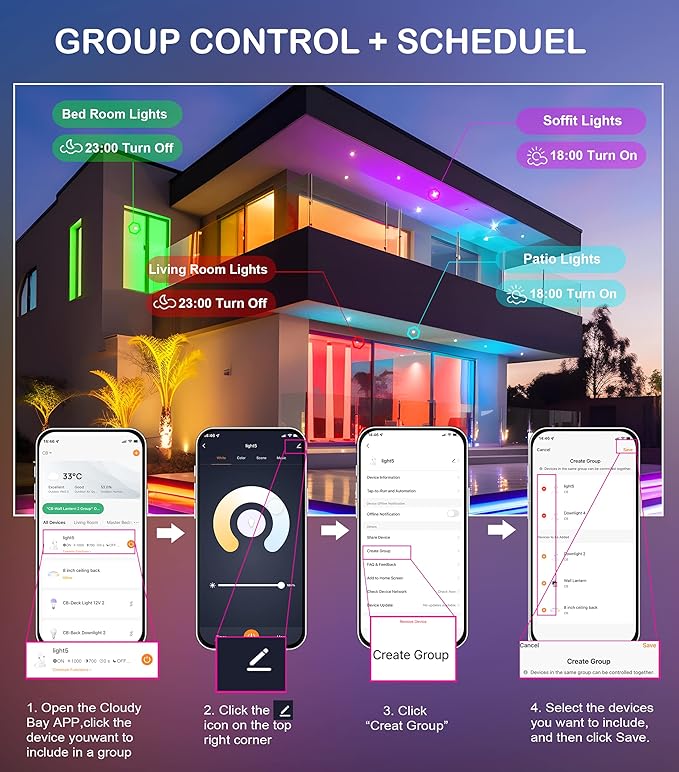 [6 Pack] CLOUDY BAY 4inch Smart WiFi LED Recessed Lights,RGBCW Color Changing Recessed Lighting,Compatible with Alexa and Google Home Assistant,10W 2700K-6500K,CRI90+ Wet Location,White Finish CLOUDYBAY