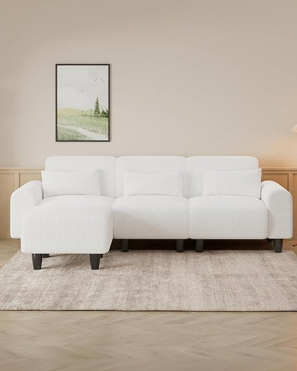 NicBex Sectional Couch Sofa with Lounge Chair Polyester Modern L Shaped Cloud Couch for Living Room Furniture Sets with Waist Pillows, Modular Sofa for Living Room, Bedroom, Apartment, 84.6" L, White - LeafyLoom