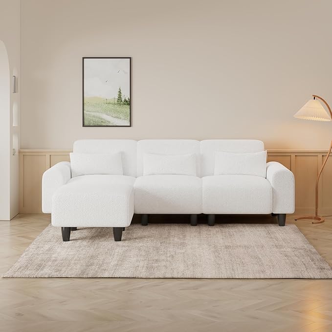 NicBex Sectional Couch Sofa with Lounge Chair Polyester Modern L Shaped Cloud Couch for Living Room Furniture Sets with Waist Pillows, Modular Sofa for Living Room, Bedroom, Apartment, 84.6" L, White - LeafyLoom