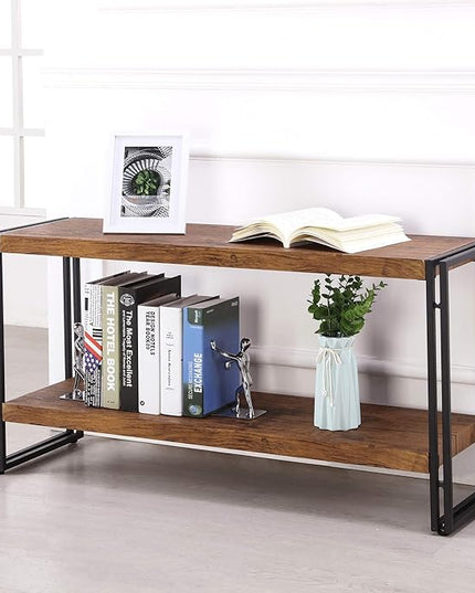 2 Shelf Bookcase Small Display Book Shelf Rustic Industrial, Brown - LeafyLoom
