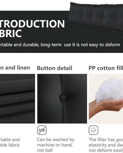 Johnear Bolster Pillow Headboard Backrest Pillow Large Daybed Cushion Lumber Back Pad Support Positioning Sofa Bed Rest Reading Pillow （Black, 54 x 3 x 20 inches） - LeafyLoom