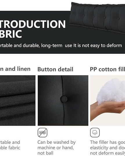 Johnear Bolster Pillow Headboard Backrest Pillow Large Daybed Cushion Lumber Back Pad Support Positioning Sofa Bed Rest Reading Pillow （Black, 59 x 3 x 20 inches） - LeafyLoom