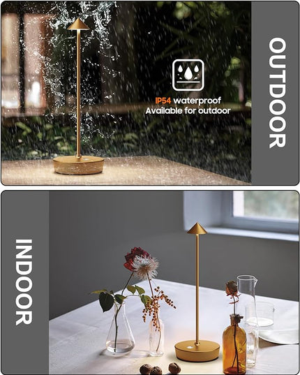 Cordless Table Lamps Rechargeable, 6000mAh Battery Operated LED Desk Lamp Outdoor Waterproof Portable Touch Dimmable Table Night Light for Patio Restaurant Dining Home Bronze - LeafyLoom
