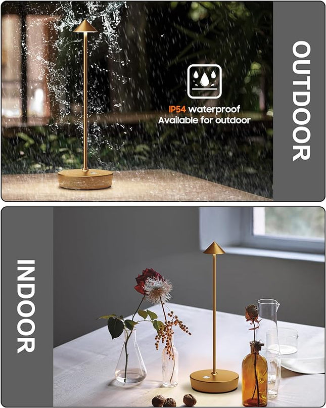 Cordless Table Lamps Rechargeable, 6000mAh Battery Operated LED Desk Lamp Outdoor Waterproof Portable Touch Dimmable Table Night Light for Patio Restaurant Dining Home Bronze - LeafyLoom