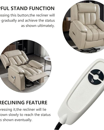 Lift Chair Electric Power for Elderly, Swivel Glider, Upholstered Living Room Reclining Sofa with Lumbar Support, Beige-v96 - LeafyLoom