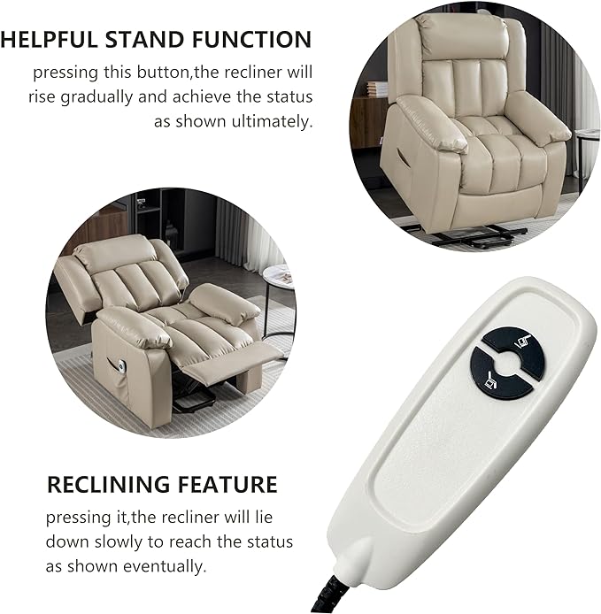 Lift Chair Electric Power for Elderly, Swivel Glider, Upholstered Living Room Reclining Sofa with Lumbar Support, Beige-v96 - LeafyLoom