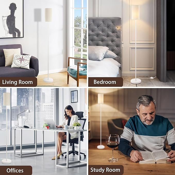 Floor Lamps for Living Room Modern Tall Lamp for Bedroom Office Corner (White, 65'') - LeafyLoom