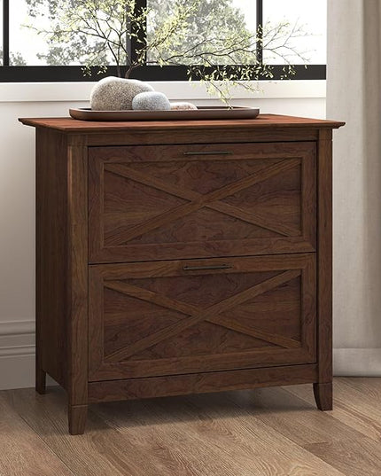 Bush Furniture Key West 2 Drawer Lateral File Cabinet in Bing Cherry - LeafyLoom