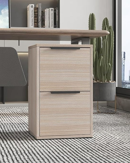 2 Drawer Wood File Cabinet,Vertical Wooden Storage Filing Cabinet for A4 or Letter Size,Under Desk Storage Cabinet for Home Office,Beige - LeafyLoom