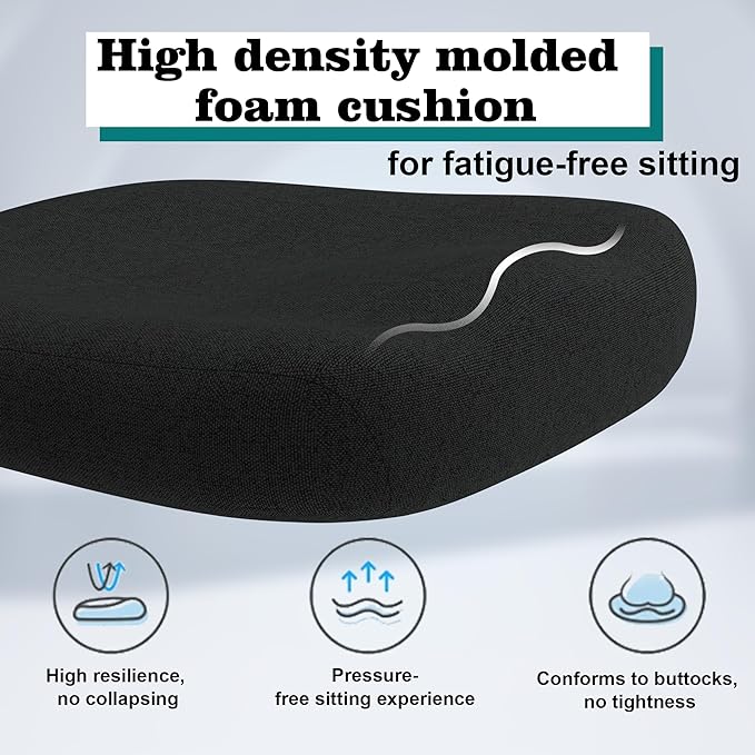 Ergonomic Office Chair, High Back Mesh Desk Chair with Thick Molded Foam Cushion, Coat Hanger, Adjustable Headrest, Lumbar Support, Tilt & Lock Function - Task Chair (All Black) - LeafyLoom